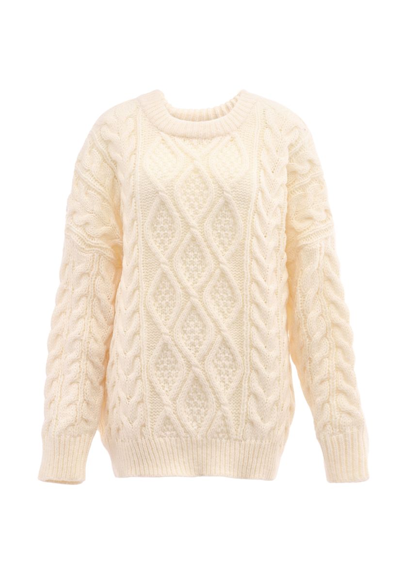 Oversized-Pullover mit Zopfstrickmuster