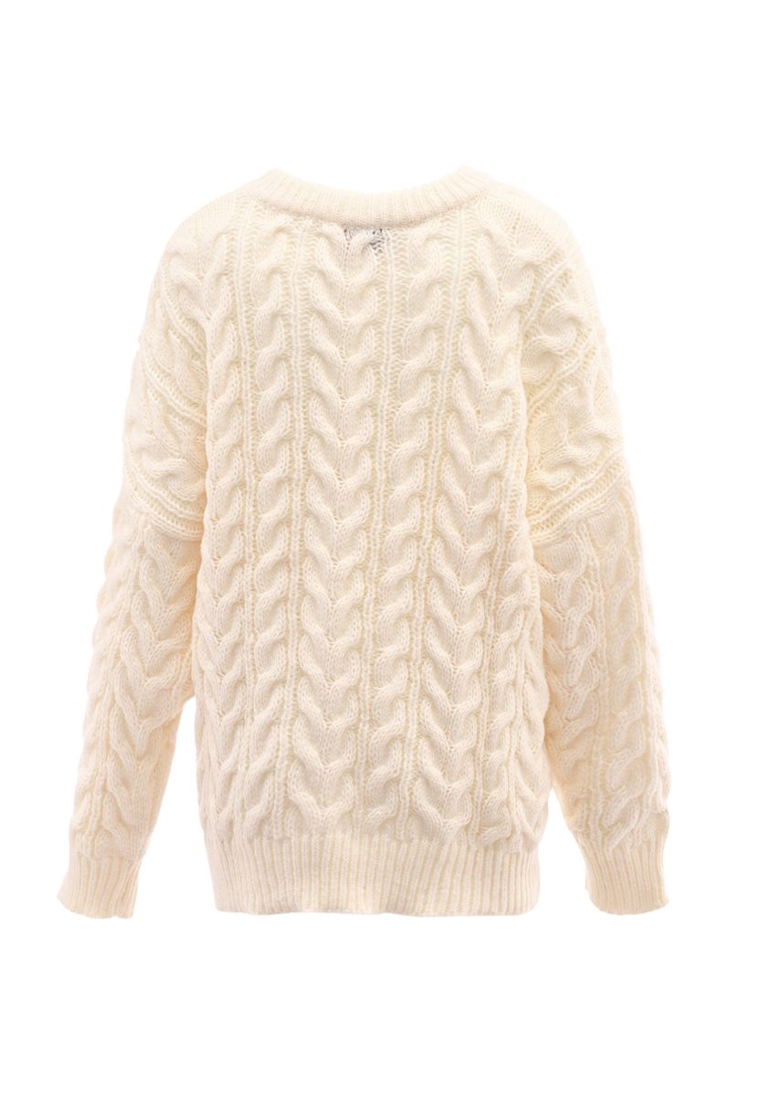 Oversized-Pullover mit Zopfstrickmuster