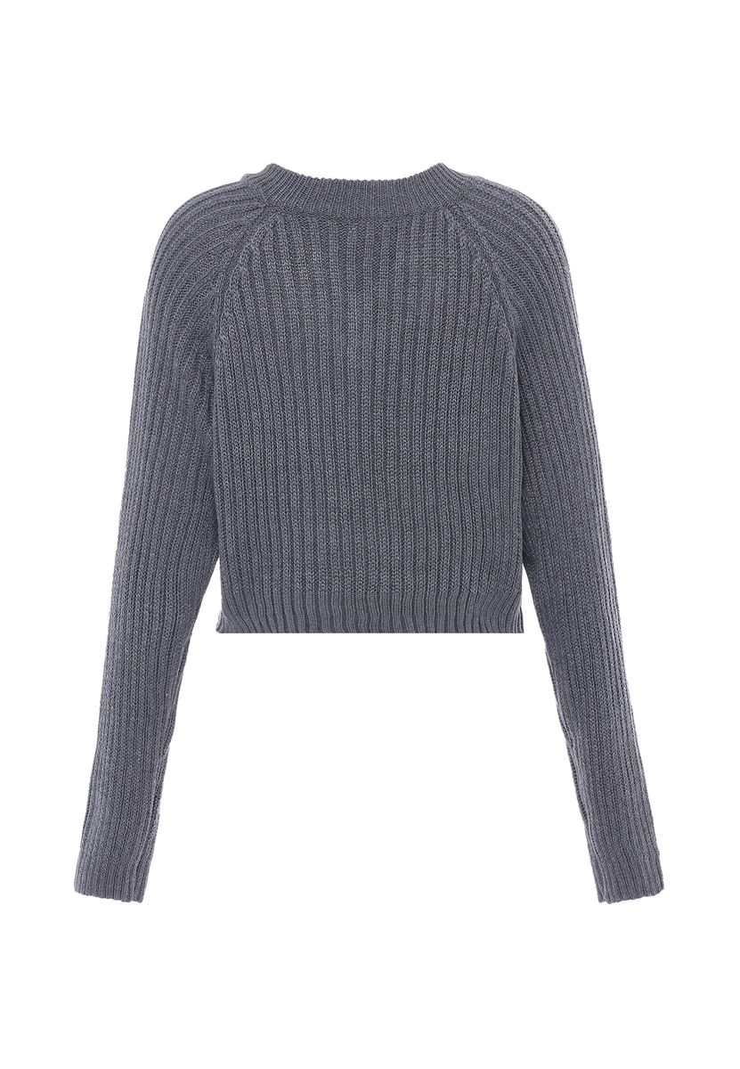 Kurzer Rippstrick-Pullover mit V-Ausschnitt
