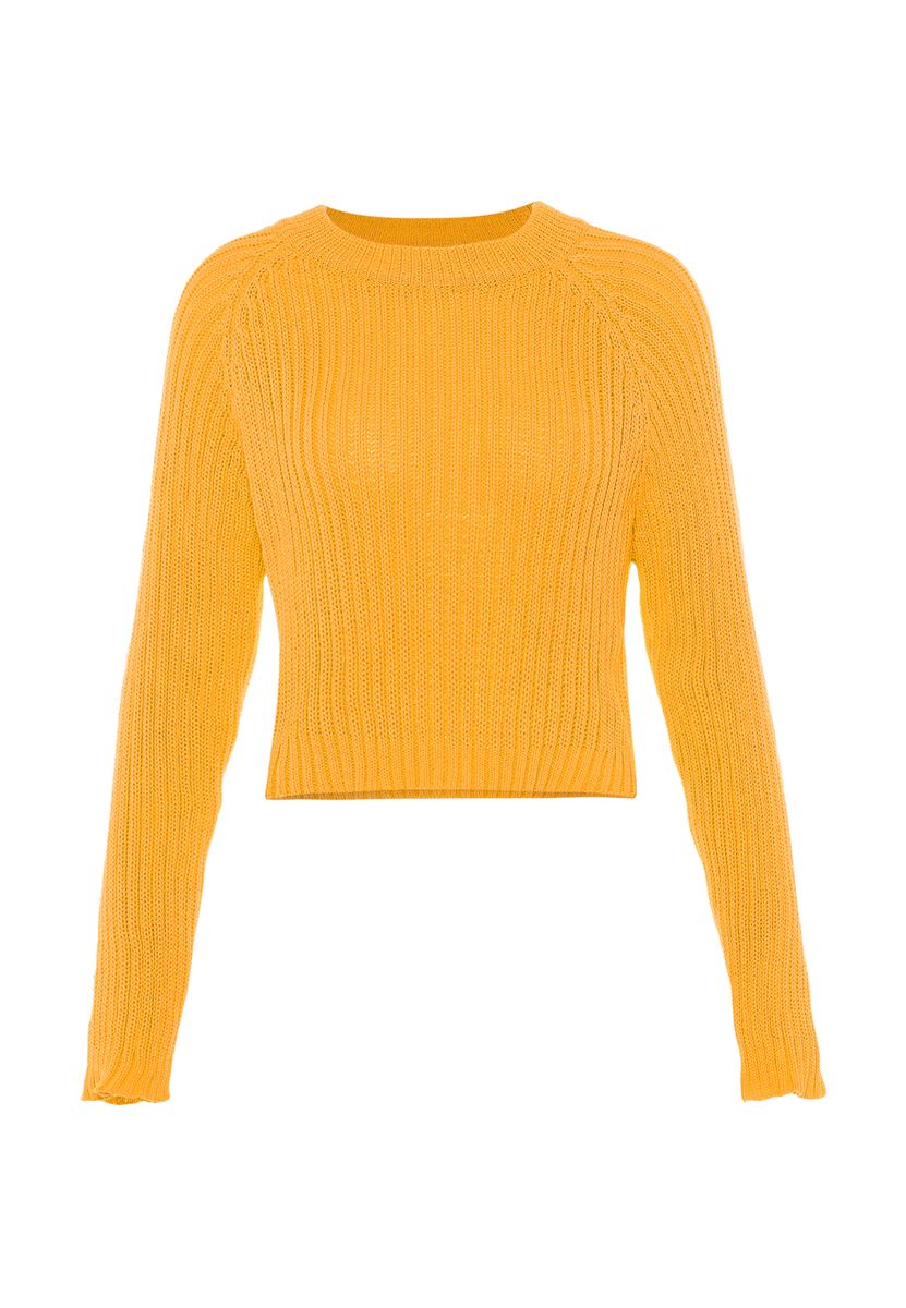 Kurz geschnittener Rippstrickpullover mit Raglanärmeln