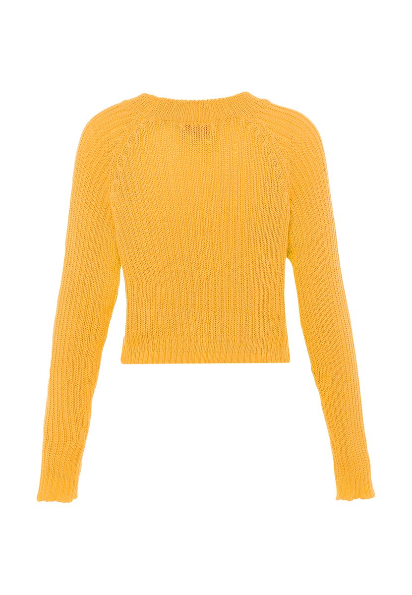 Kurz geschnittener Rippstrickpullover mit Raglanärmeln