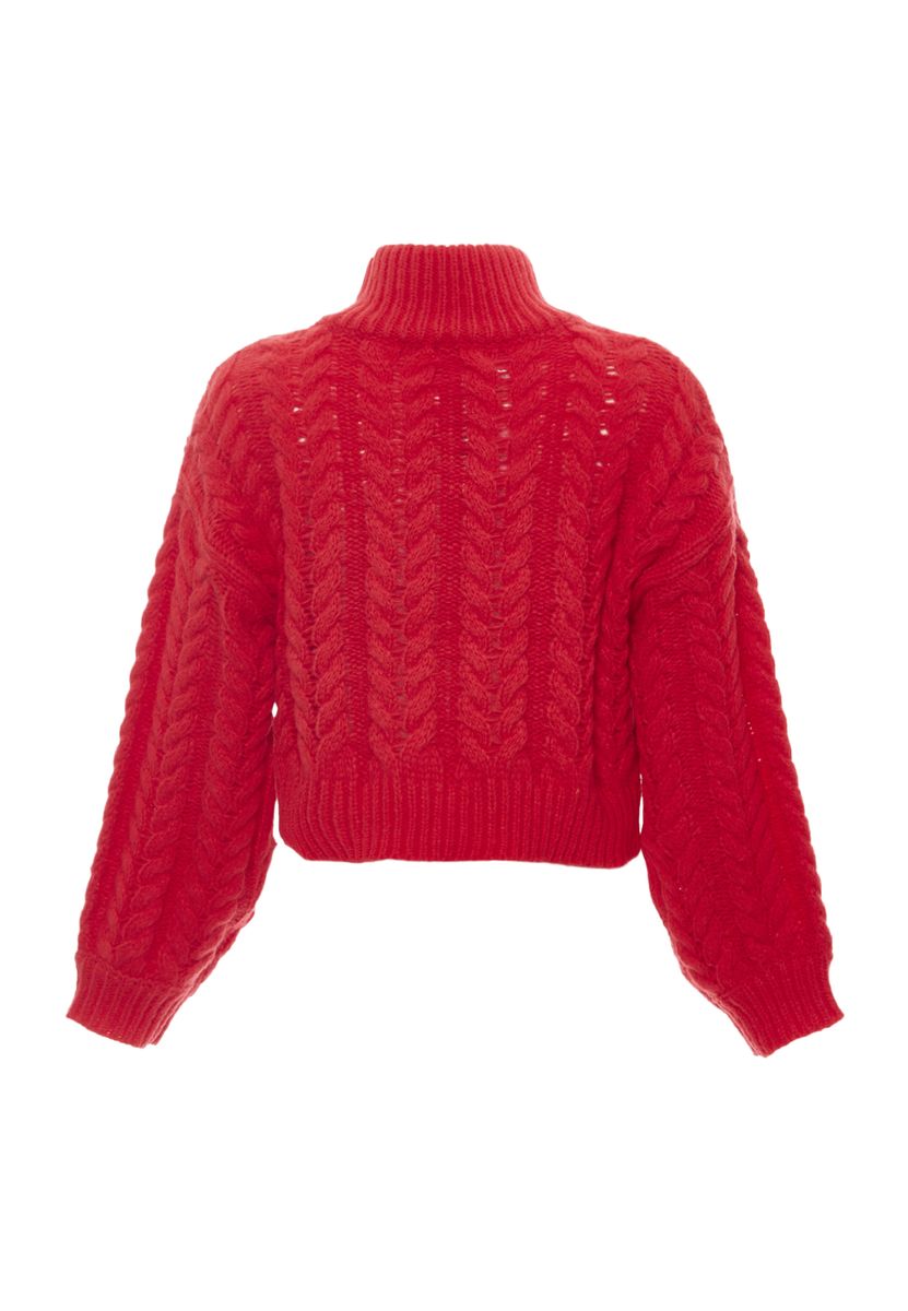 Zopfstrick-Rollkragenpullover in verkürzter Form