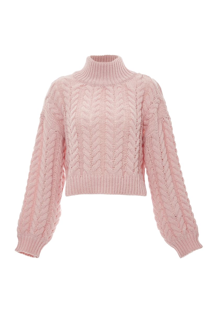Zopfstrickpullover mit hohem Kragen