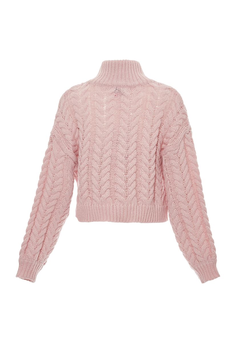 Zopfstrickpullover mit hohem Kragen