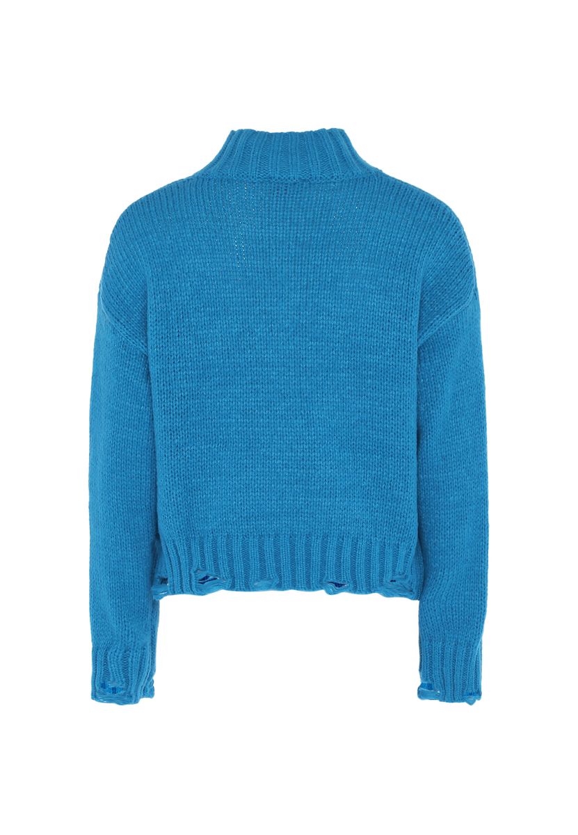 Strickpullover mit Stehkragen und Destroyed-Look
