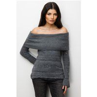 Off-Shoulder Rippstrick-Pullover mit Pointelle