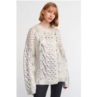 Strickpullover mit Metallic-Zopfmuster