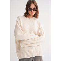 Oversized Rippstrick-Pullover mit Rundhalsausschnitt