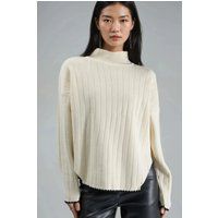 Oversized Rippstrick-Pullover mit Stehkragen