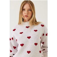 Relaxter Strickpullover mit Herzmuster