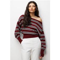 Gestreifter Rippstrick-Pullover mit Bootsausschnitt
