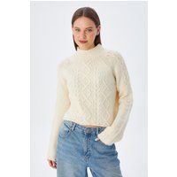 Zopfstrickpullover mit Stehkragen