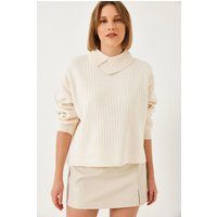Gerippter Schalkragen-Strickpullover