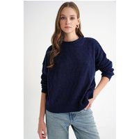 Lockerer Zopfstrickpullover mit Rundhalsausschnitt