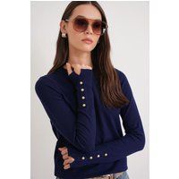 Schmaler Strickpullover mit Knopf-Manschetten
