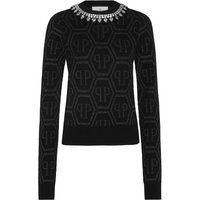 Monogramm-Strickpullover mit Juwelenbesatz