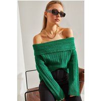 Schulterfreier gerippter Strickpullover