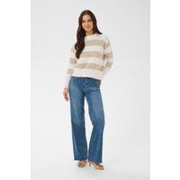 Entspannter gestreifter Rundhals-Strickpullover