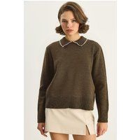 Strickpullover mit Wellenkante-Kragen
