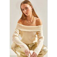 Gerippter Off-Shoulder Strickpullover