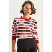 Gestreifter Rundhals-Strickpullover