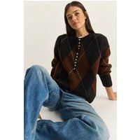 Argyle-Strickpullover mit Knopfleiste