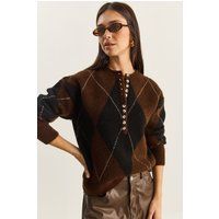 Klassischer Argyle-Strickpullover mit Knöpfen