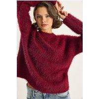 Oversized Flauschiger Strickpullover mit Rundhals
