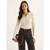 Strukturierter Strick-Polo-Pullover