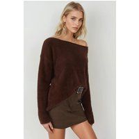 Weicher strukturierter Strickpullover mit Bootsausschnitt
