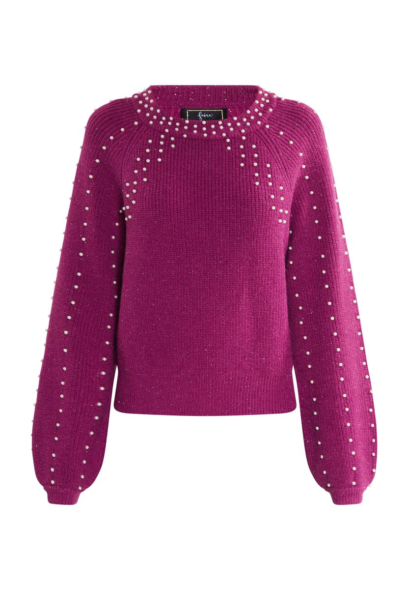Perlenbestickter Strickpullover mit Glanz