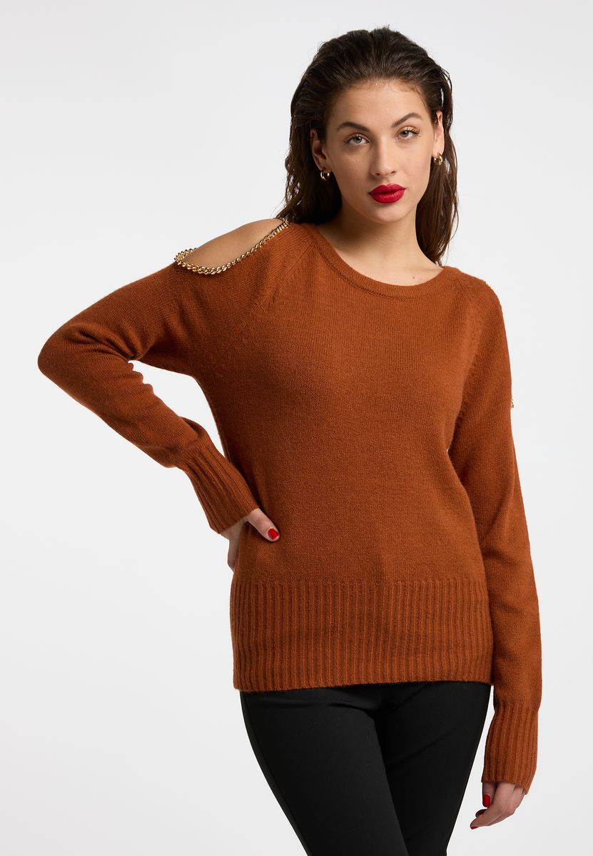 Strickpullover mit Cut-outs und Goldketten