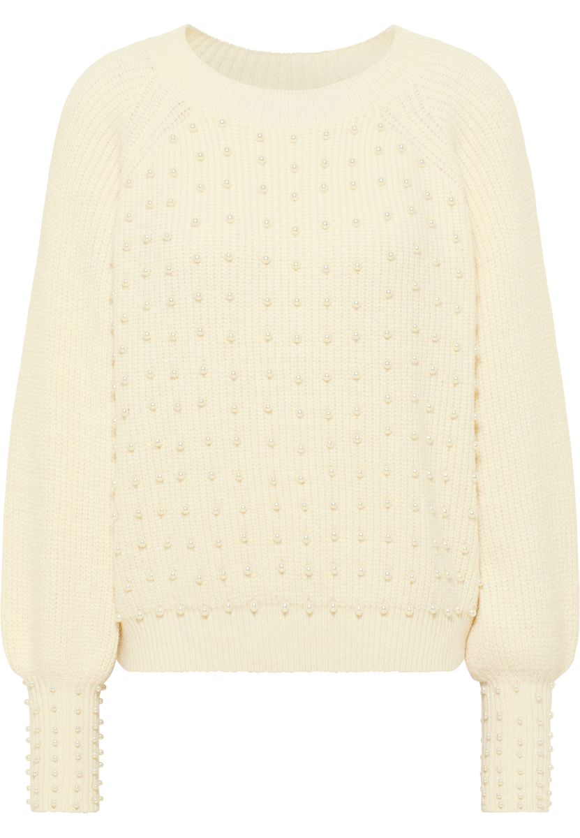 Rippstrickpullover mit Perlenverzierung