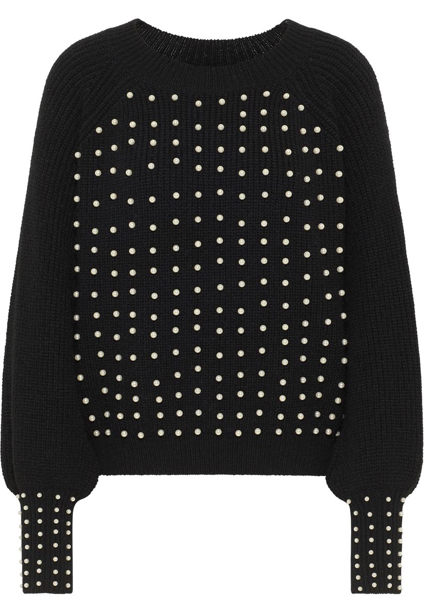 Eleganter Rippstrickpullover mit Perlen