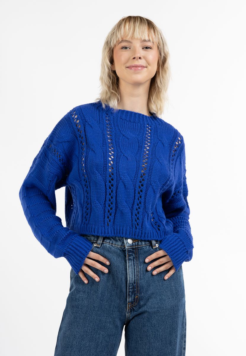 Kräftiger Zopfstrick-Crop-Pullover