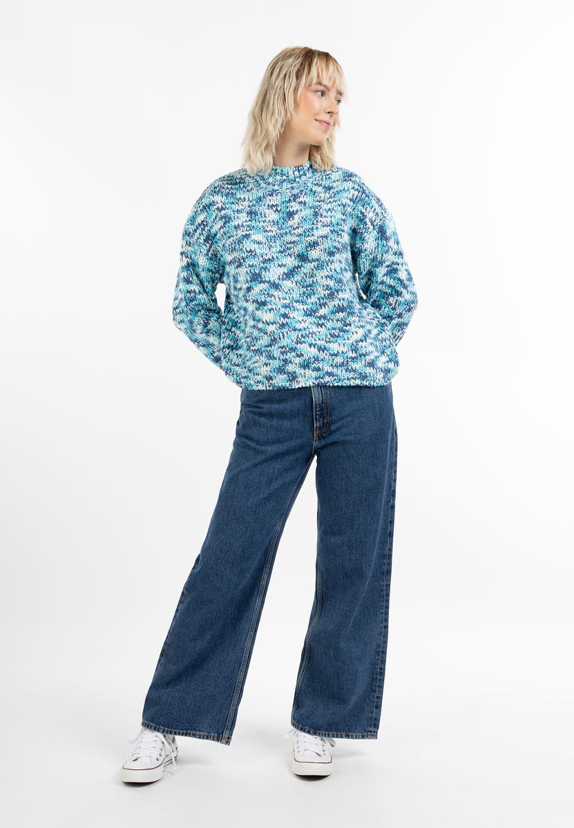 Mehrfarbiger Grobstrickpullover mit Stehkragen