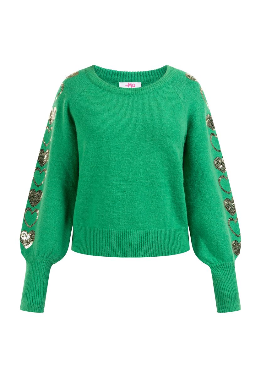 Strickpullover mit Pailletten-Herzen