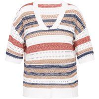 Gestreiftes Ajour-Stricktop mit V-Ausschnitt