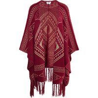 Strickponcho mit Ethno-Muster und Fransen