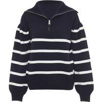 Gestreifter Strickpullover mit Reißverschluss