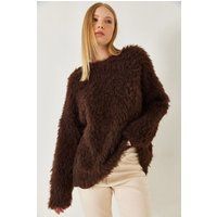 Übergroßer strukturierter Plüsch-Strickpullover