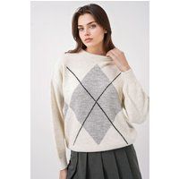Übergroßer Argyle-Pullover mit Rundhalsausschnitt