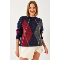Übergroßer Argyle-Pullover mit Rundhalsausschnitt