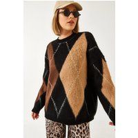 Oversized Flauschiger Argyle-Strickpullover