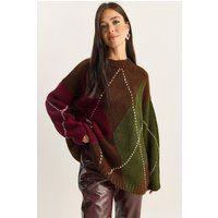 Übergroßer Patchwork-Strickpullover mit Rautenmuster