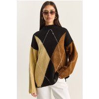 Übergroßer Strickpullover mit Rautenmuster
