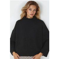 Übergroßer strukturierter Stehkragen-Strickpullover