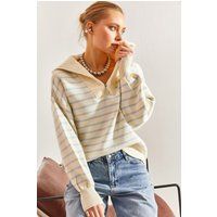 Gestreifter Boxy Half-Zip Pullover