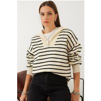 Gestreifter Boxy-Pullover mit Reißverschluss