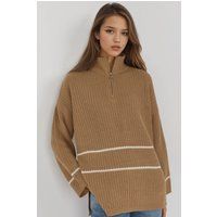 Gestreifter Rippstrickpullover mit Reißverschluss